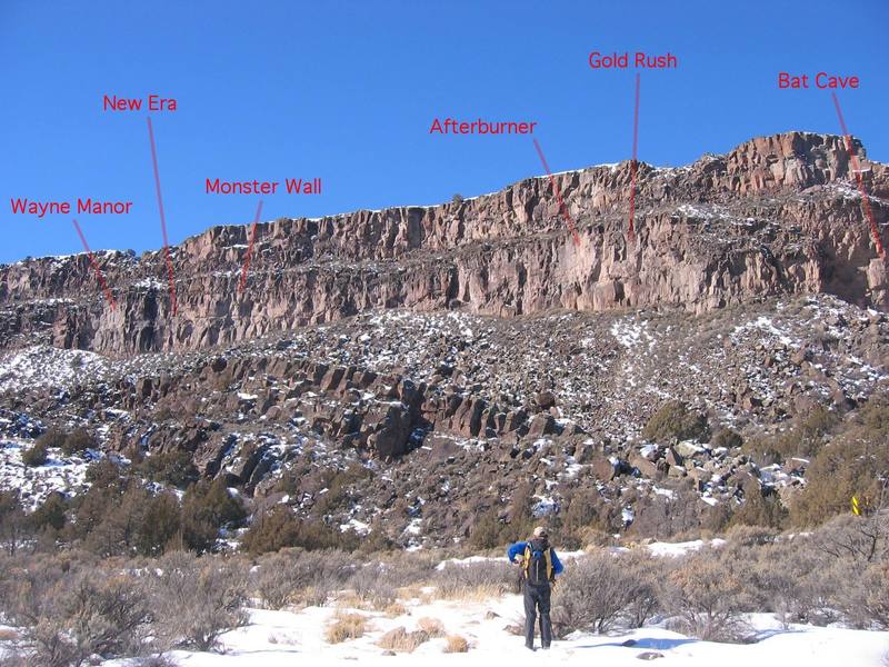 Mid Winter cragging. Jay Foley starting on the trail from Vista Verde Parking Area.