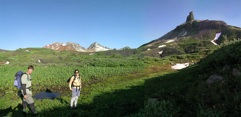 The shot was taking on our approach. The normal approach trail is to our left and follows the left skyline to the base of Lizard Head. <br>
<br>
The peaks seen in the background are the Wilson Group.