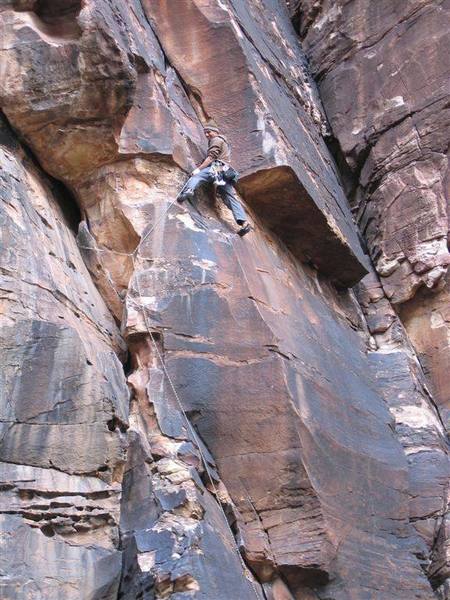 Past the crux traverse on Magellanic Cloud and facing annoying rope drag. Photo by AJ Burch.