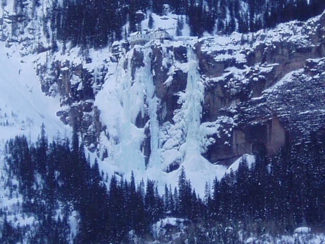Conditions on 2/17/07 - party on route...belayer about 3/4 of the way up and second about 1/2 way up.