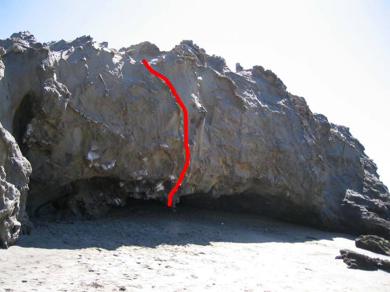 Tin Man 5.10-. Start at cave mouth, not inside cave. Inside cave start is Iron Man Roof (5.11+)