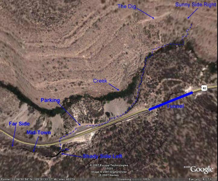 Overview of the Tunnel with approach routes marked