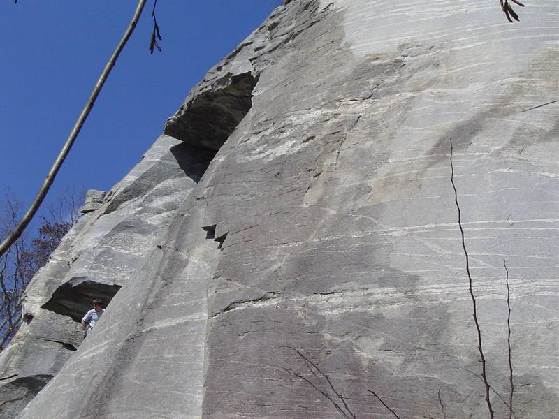 Breakfast of Champions, 5.10d, Rumbling Bald, climbs the thin crimpy face pictured here.