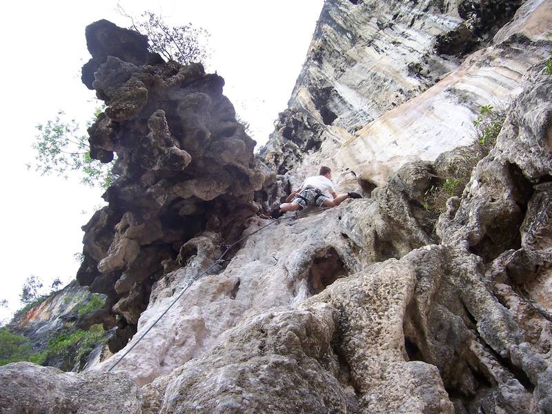 We Sad follows to the right of this tufa. Don't stem so hard that you drop it on your belayer.