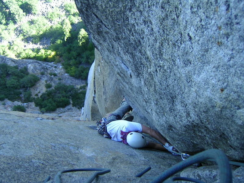 Approaching the crappy belay after the squeeze chimney. This pitch was the most sustained 5.9 pitch I've ever led