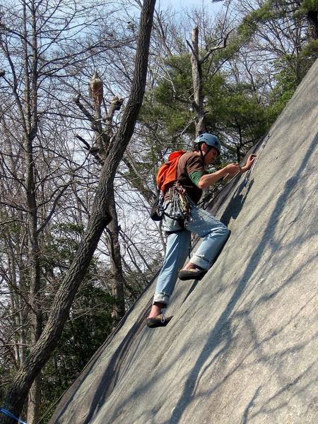 Well-racked with gear that he mostly won't need, Ian clips the first bolt on Crystal Lizard.