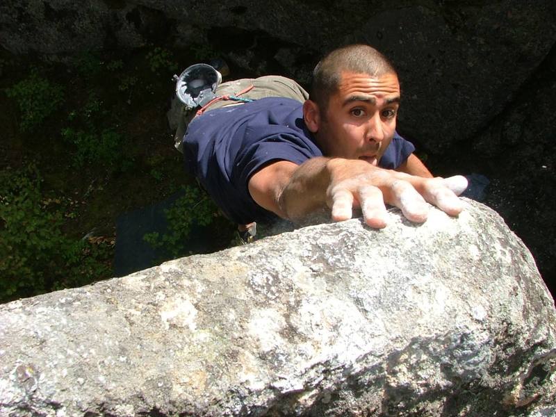 "The Boulder King of McLellan Rocks"
<br>
Arden Pete sending one of his many High Balls. The Photo was on the Cover of the Oct 06 OutThere a Local Spokane Rag.
