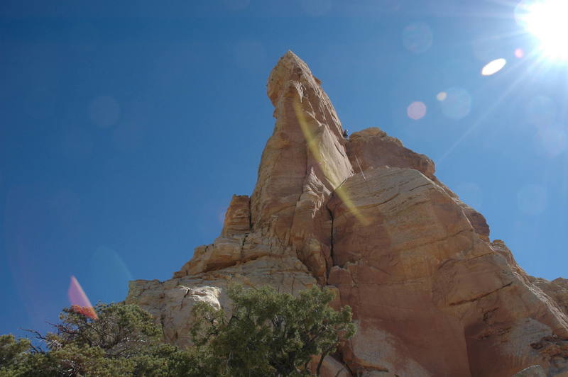 The route follows the crack in the center up and right to the top.