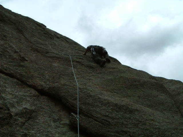 Bro - just before the crux area. This should give a good vantage of the need to prepare for a mixed climb - handsized cam is ok.