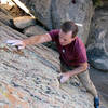 Nathan Fitzhugh on the bouldery start of Dead Man Chalking.