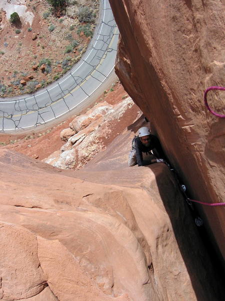 Dave Holliday pounding out the final moves to the summit.