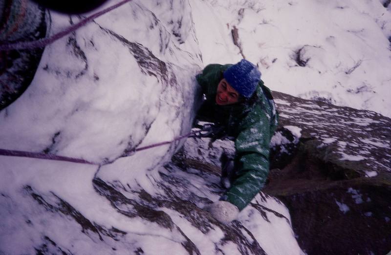 Bruce Sposi at the top of the first pitch on a winter day!
<br>
<br>
Photo: Olaf Mitchell.