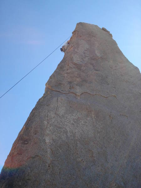 An OK view of the route. The climber in the picture is TRing the Shark's Fin Arete (5.7) (not Ol'White Pappy).