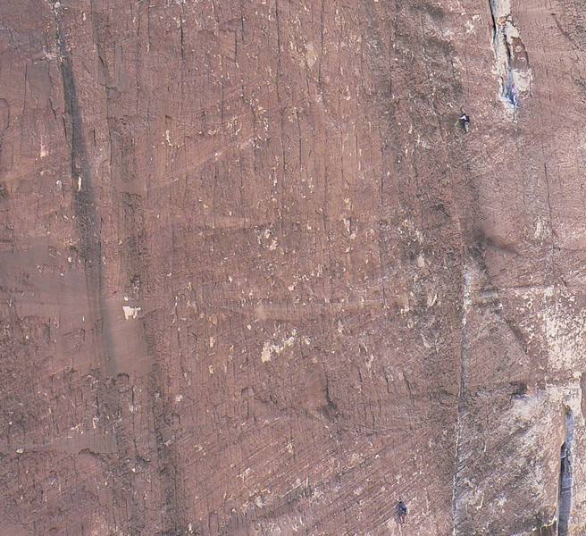 Climbers on pitch 3 of Wild Turkeys and myself (at the bottom of the photo) on the 2nd pitch of POD. Photo taken by Darshan Ahluwalia
