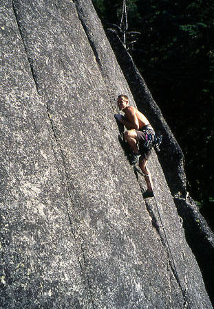 Doug Olmstead on the first ascent of "Fused Chicken".
<br>
Photo by Blitzo.