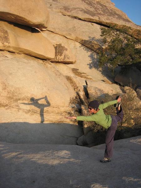 Kayte Knower limbers up before Hobbit Roof.