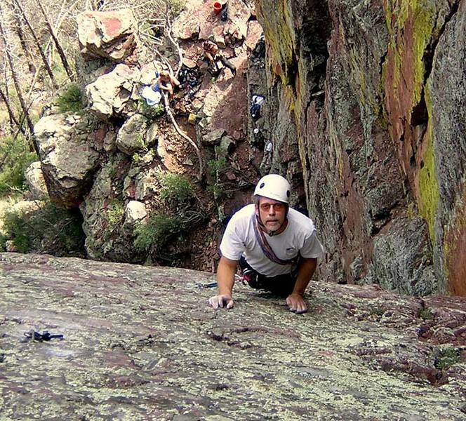 Steve Tweito nabs an early ascent, dust still on the rock.