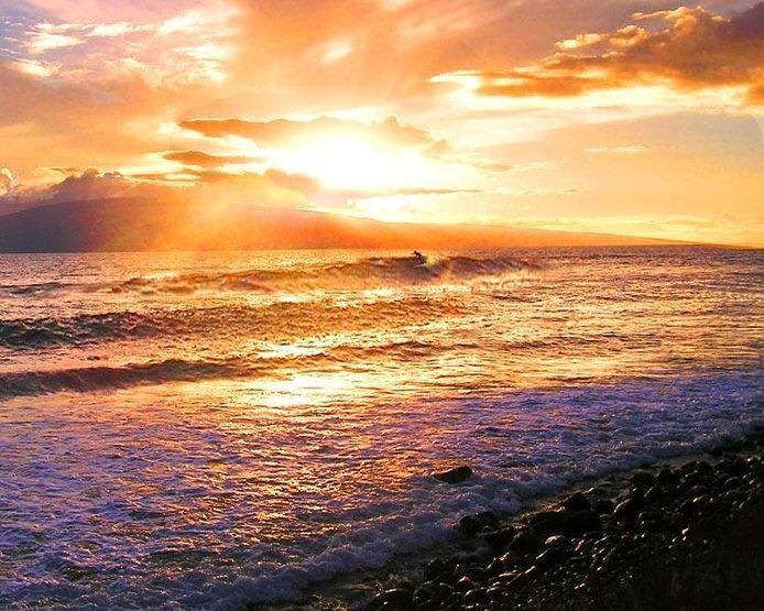 Sunset south shore Maui surfer Olaf Mitchell Photo Karen Lang