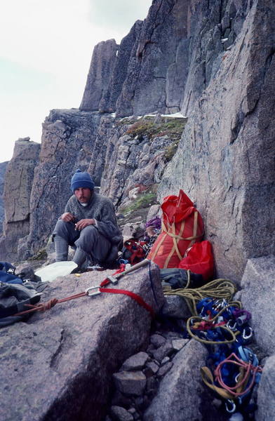 Hay Olaf, look tired for both of us!<br>
Table Ledge, The Diamond on Longs Peak.<br>
Photo:Buc Taylor