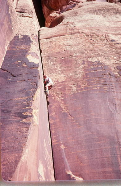 Scott Woodruff climbing cracks at Indian Creek in the very early 80's. <br>
B-4 friends came along it was a different game!