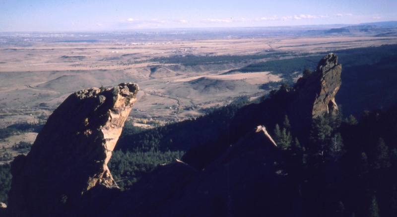The Maiden and Jamcrack Spire as seen from the NorthWest in the afternoon. Photo by Tony Bubb, 2002.