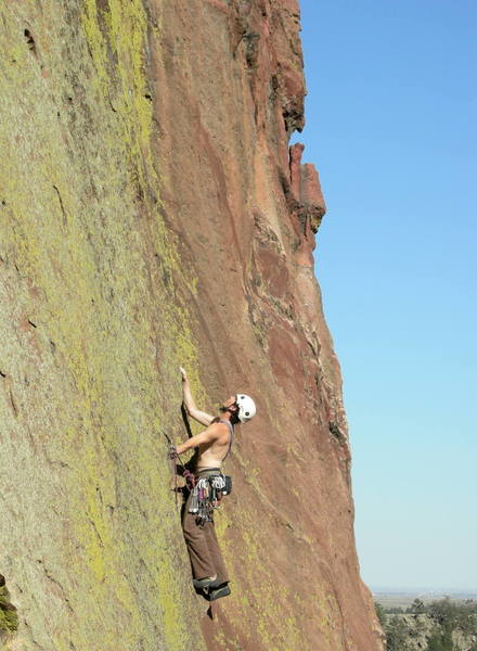 Trying to figure out what I was getting myself into at the last piece before the runout. Photo by Emily Anderson.