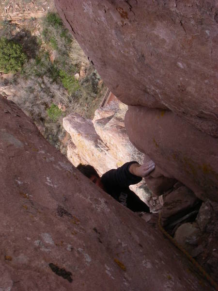 Robbie pulling through the high crux