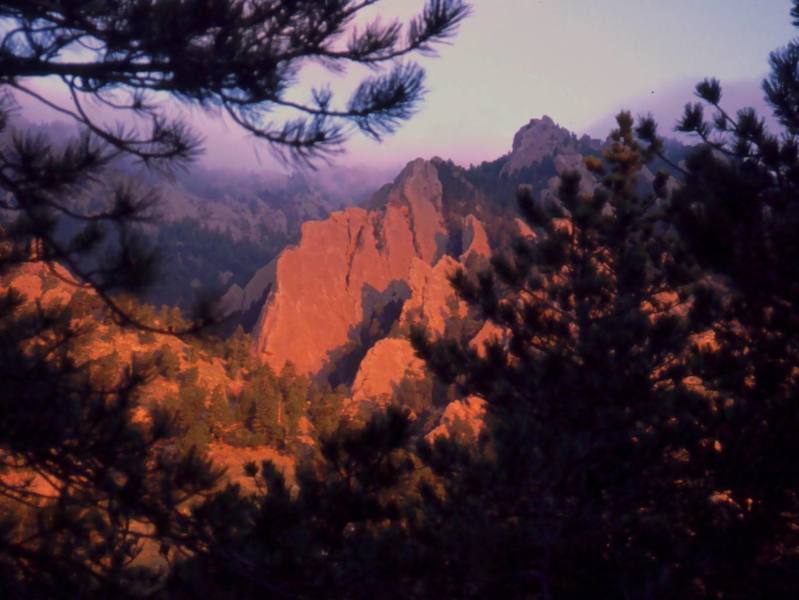 Sunrise on Satan's Slab and Stairway to Heaven as viewed from the approach, just after the Water Tower.
<br>
<br>
Photo by Tony Bubb, 2004.