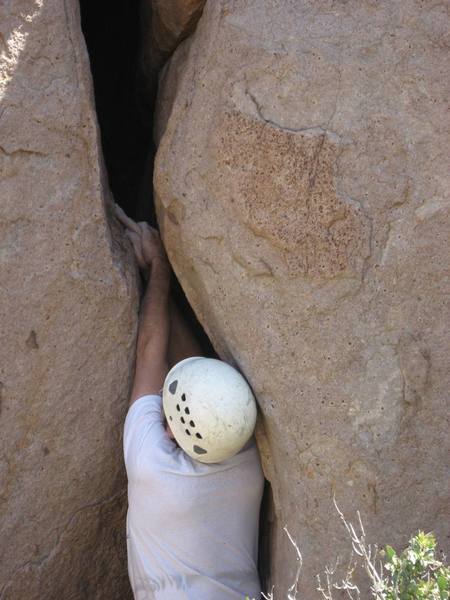 Jim graham showing us his how off-widths are done! He's in the crux of the climb, and after realizing that his stacked jam was pretty crumby, he reverted to chimney/chickenwings to get through the crux.
