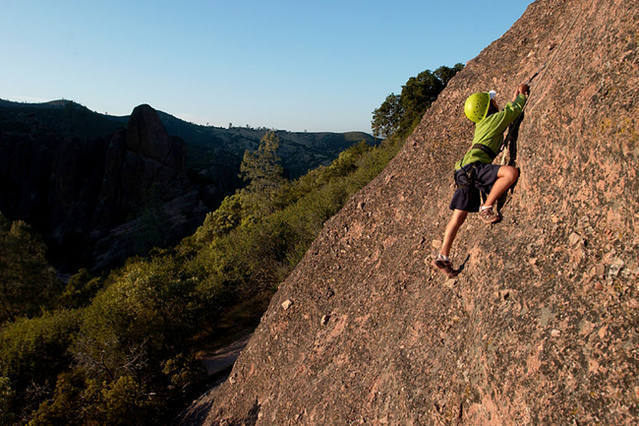A student from Ring Mountain Day School in Mill Valley makes a trip up the left side of the First Sister.