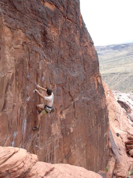 Josh on the lower section of 'Totally Clips' during his onsight. Not bad for a guy with less than a year of climbing under his belt!