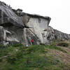 A Climber on the challenging The Tube E4 6a, Back Bowden.