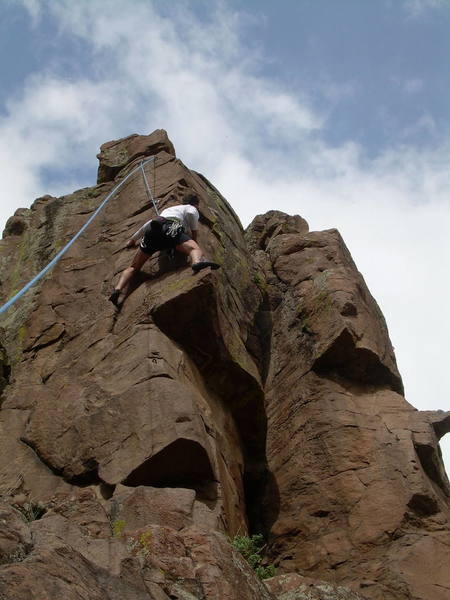 Jeff Gunter. The path of least resistance yields a 5.9- line (left of the bolts). Right of the bolts is 5.10.