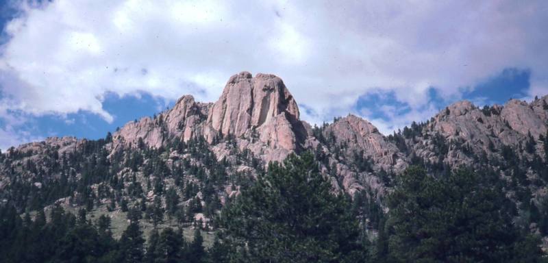 The Twin Owls at Lumpy Ridge as seen from afar. Photo by Tony Bubb, 2002.