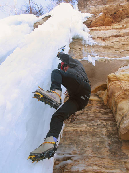 Orhun Kantarci climbing the lower section of the Center Pillar. January, 2005.