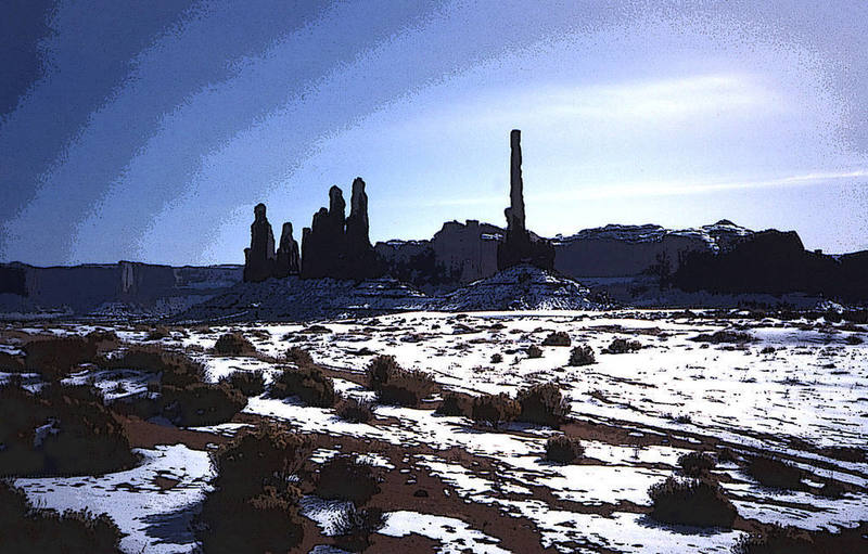 Yei Bi Chei Towers and The Totem Pole. Posterized.<br>
Photo by Blitzo.