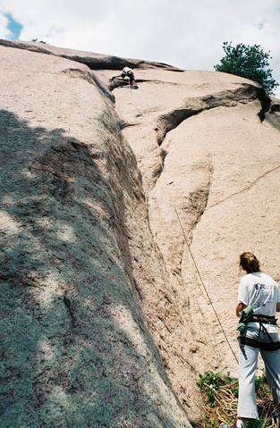 I borrowed Andrew's photo from "unknown 5.9". Sideways Smile follows the obvious arch up and to the right.