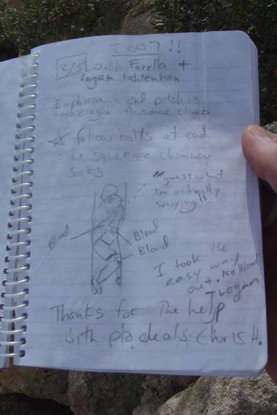 This is from the summit register describing the standard chimney finish of Ewephoria. Pretty funny. We didn't get to experience it, pretty happy about that.