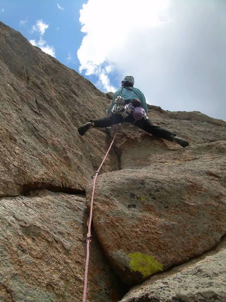 Approaching the crux on P2.