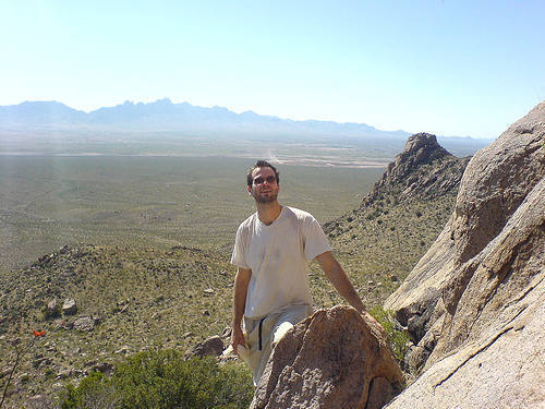 This is at checkerboard wall in the dona anna mountains in s. new mexico. it was a warm day and a very hard hike in.