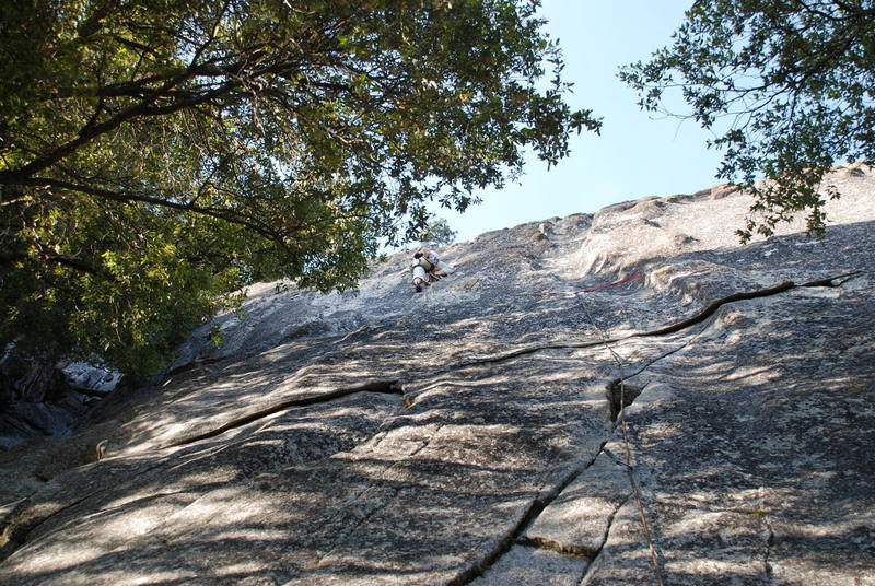 Leading on sloth wall, where the red sling is placed is right above the crux.  