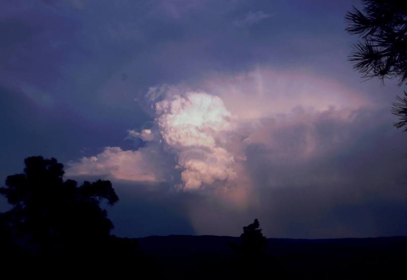 As with the rest of the Northern Plains, the Devil's Tower area can be subject to sudden and violent storms. This was a hint that it was time to go hit the bar... Photo by Tony Bubb 7/01.