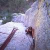 Joseffa Meir follows P1 of 'Soler (5.8)' at Devil's Tower. Photo by Tony Bubb, July '01.