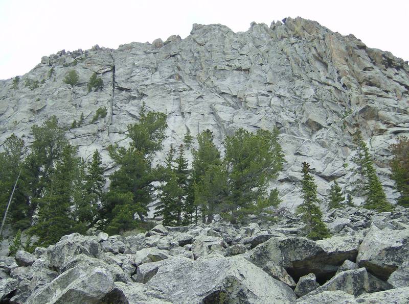 Second Buttress of Mt. Thorodin. Note, the dark crack to the left of center. This is the CMC route.