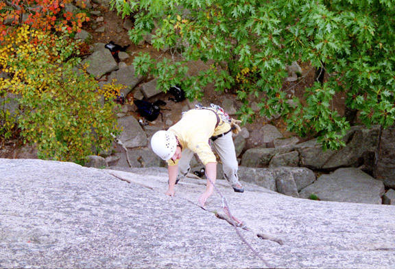 Chris cruising the arching crack on Wafer Step, 5.5.