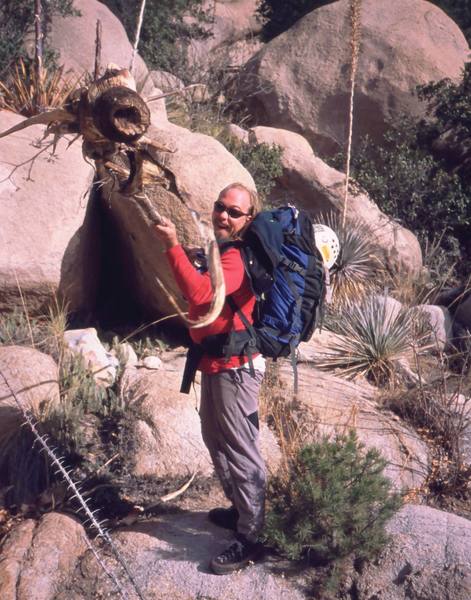 Ron ROach unleashed the feared Cochise Dragon on an unsuspecting Photographer. It is amazing what the imagination can make of a yucca root. Photo by Tony Bubb 12/25/2001.