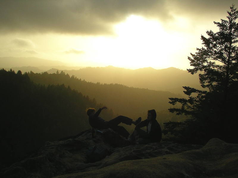 Sitting down to beers atop Eagle Peak (to the south of Skyline Slabs) a climber stumbles and falls. Somehow, though, death is averted and he goes on to finish his beer.