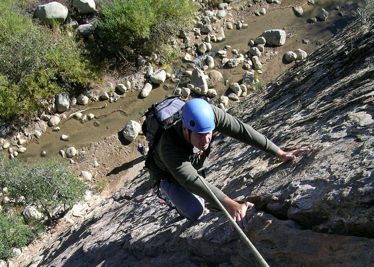 David Abzug high on the first pitch of Tree Route.