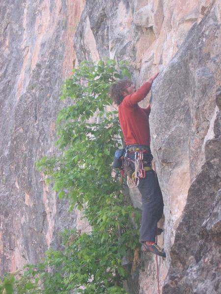 Reaching for a sloper on this 10c at Rifle. A fun and realtively easy route as far as Rifle standards are concerned.