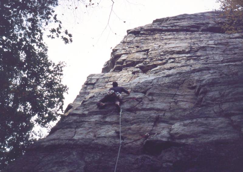 Tony Bubb gets started on "Double-Issima" (10b, S). This fine climb can be finished in a classic single pitch with a 70 meter rope. Photo by Michelle Moffat, 10/03.